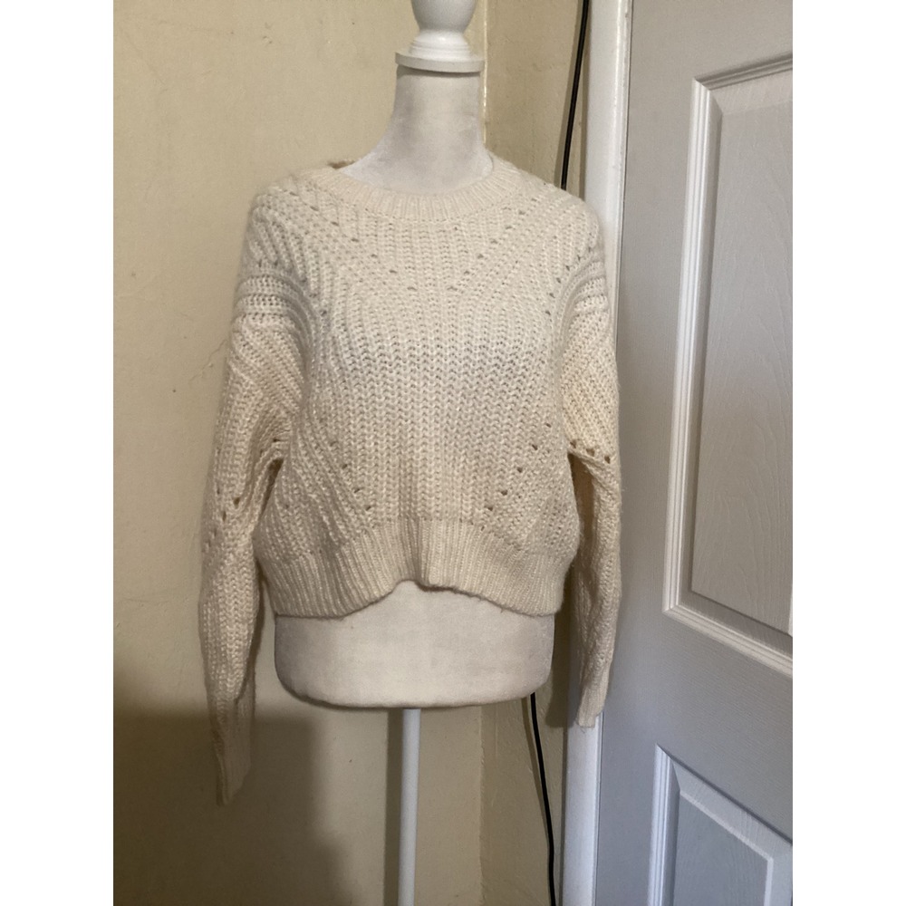 Kendall Kylie Cream Cable Knit Cropped Sweater Size Small